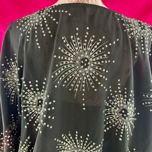 Vintage Silver Glitter Fireworks Black Sheer Short Sleeve Party Top Glances - Picture 11 of 17